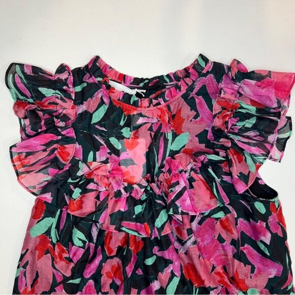 NWT COREY LYNN CALTER SILK Blend Cassandra Organza Yoke Floral Ruffles Top SMALL - Picture 8 of 15